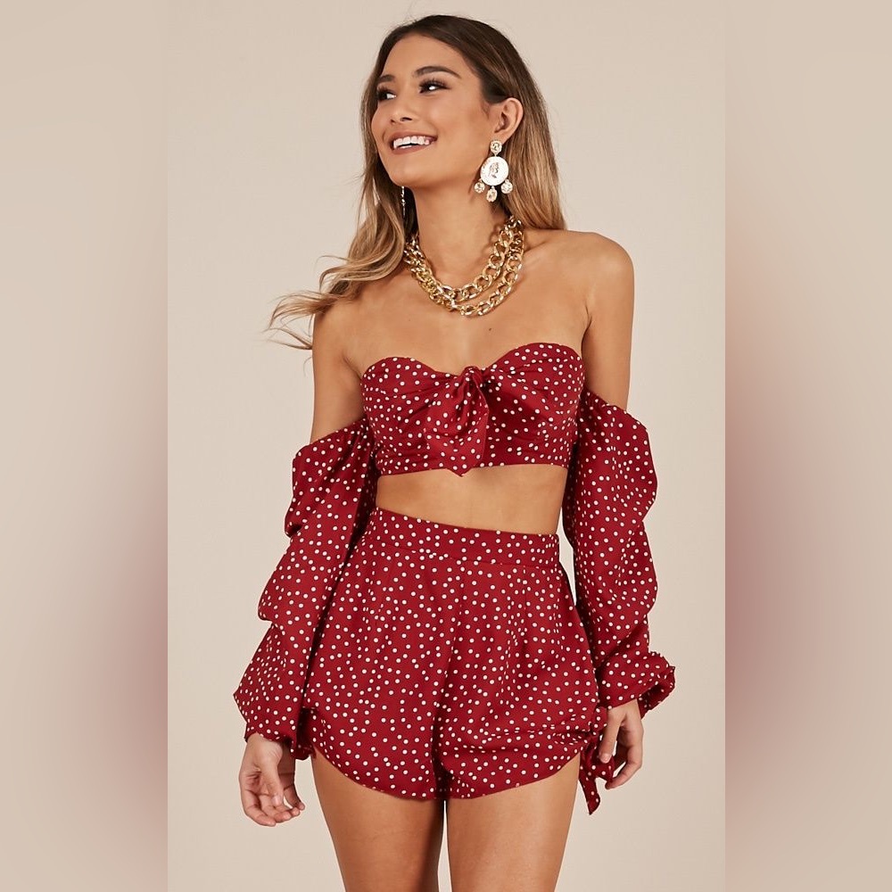 NWT Two Piece Set Wine Polkadot